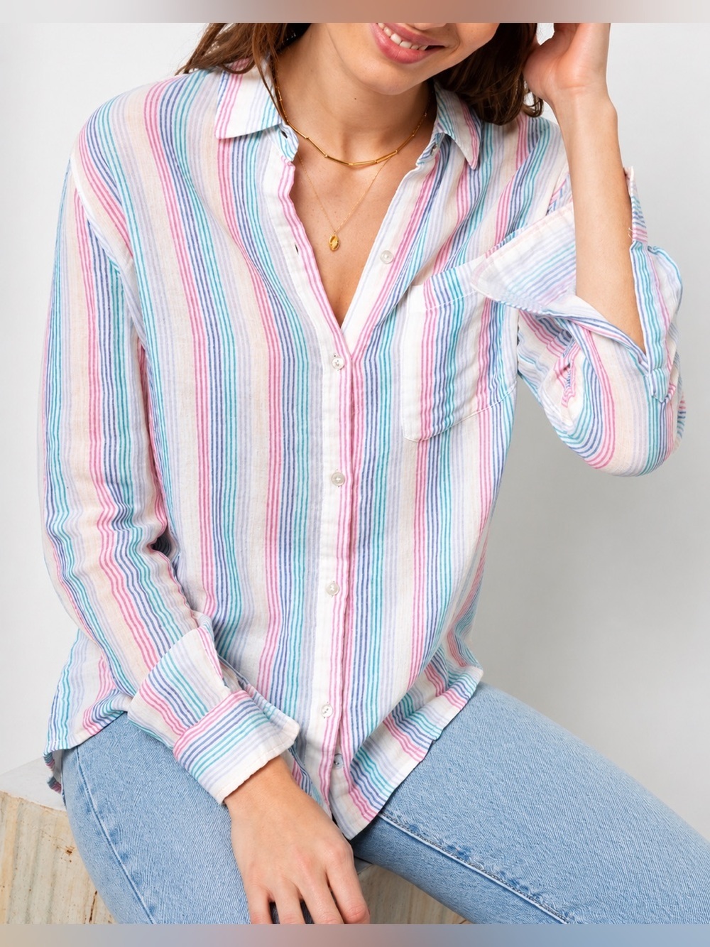Rails Ellis button down in rainbow stripes, XS